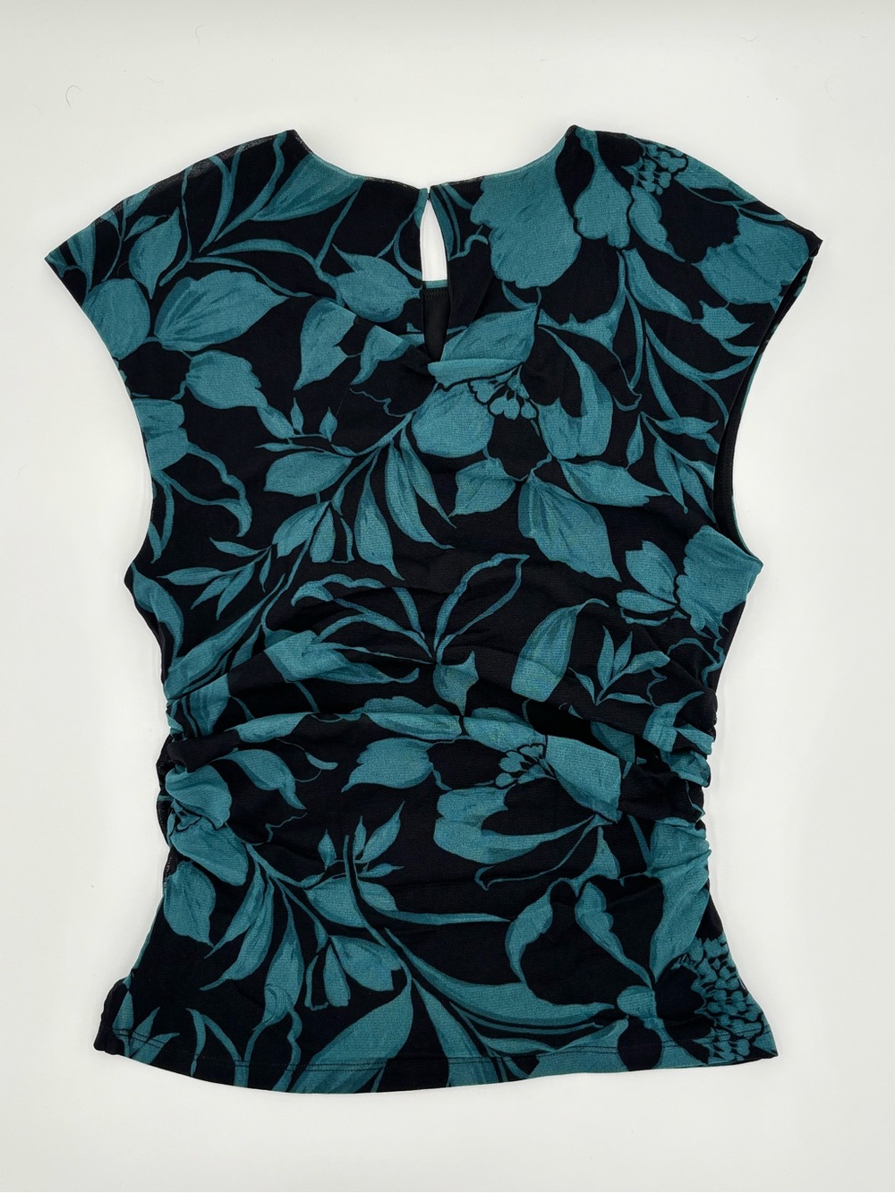 Banana Republic Teal Floral Print Cap-Sleeve Top